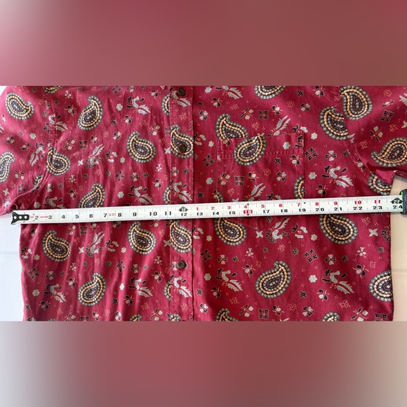 VINTAGE TOMMY HILFIGER Men’s Button Up Short Sleeve Shirt Paisley Print Red L - Picture 4 of 9